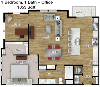 One Bedroom / One Bath / Den - 1053 Sq.Ft.*